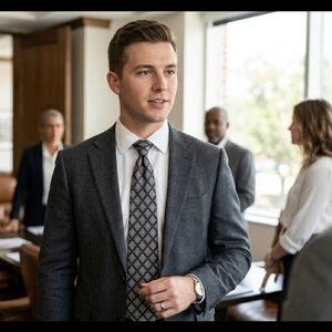 ​Vintage Bugatti Tie Navy Blue Gold Geometric Foulard 100% Italian Silk 90s USA